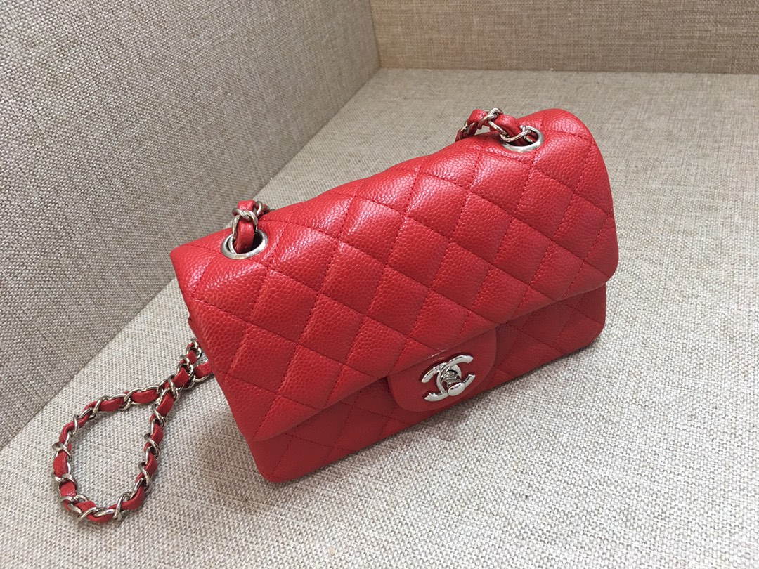 Small Classic Flap Caviar Bag A01116 Red/Silver